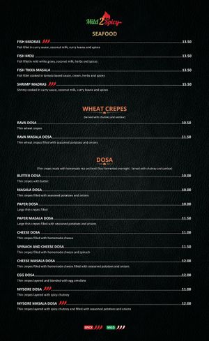 Vegan dosa options  at Mild 2 Spicy in Chicago