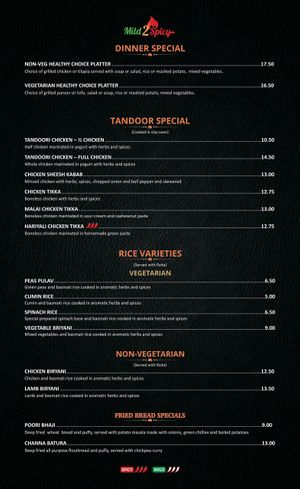 Menu  at Mild 2 Spicy in Chicago