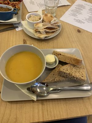 Spicy butternut pumpkin soup at Kind in Looe