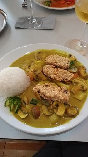 Sesame salmon steak (no. 82) at Vegefarm in Bremen