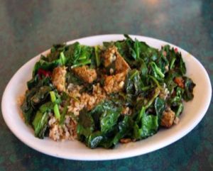 Gingered greens with tempeh at Mother's Market in Huntington Beach