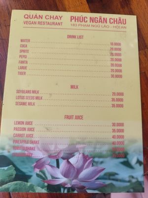 Menu have changed at Quan Chay - Pham Ngu Lao in Hoi An