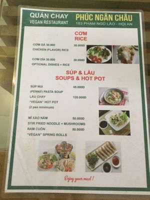 Back of menu  at Quan Chay - Pham Ngu Lao in Hoi An