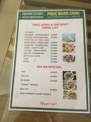 Front of menu  at Quan Chay - Pham Ngu Lao in Hoi An