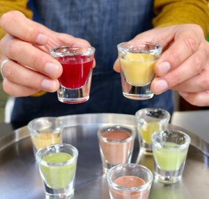 Have a taste. reusable sample glasses. at Lalele in Auckland