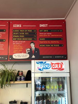 Menu  at Wise Boys Burgers in Auckland