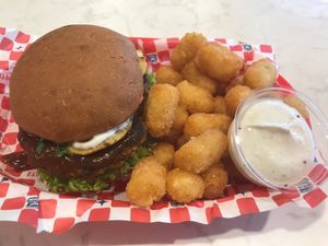 Spicy Mexican with tater tots  at Wise Boys Burgers in Auckland