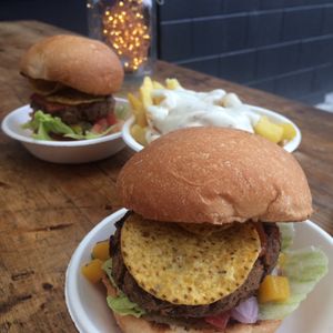 Spicy mex burgers and hot chips with aioli  at Wise Boys Burgers in Auckland
