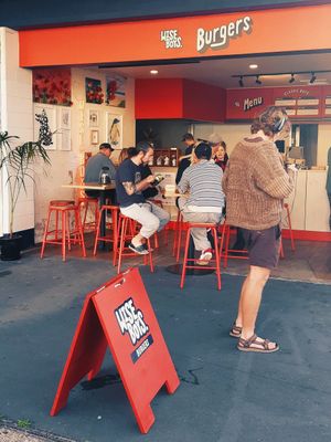 The outside of the store at Wise Boys Burgers in Auckland