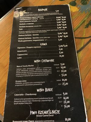 Menu at Wege Bar Czarna Owca in Ostroleka