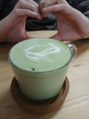 Matcha latte at Golden Fleece in Nottingham