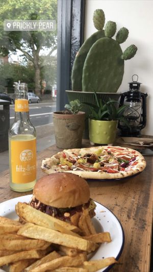 Burger with chips and kebab  at Golden Fleece in Nottingham