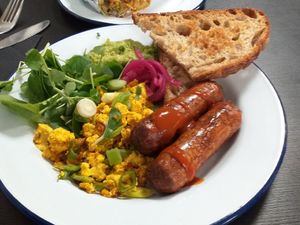 We went back again! This is the scrambled tofu. Outstanding. at Golden Fleece in Nottingham