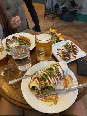 Burrito, seitan strips, nacho loaded fries, battered sausage    at Golden Fleece in Nottingham
