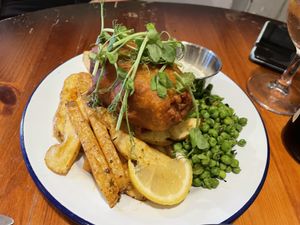 Fish and chips  at Golden Fleece in Nottingham