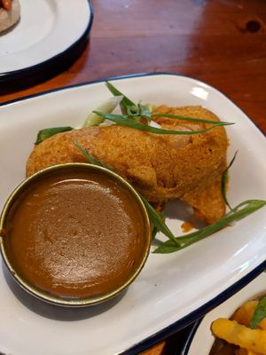 Battered sausage at Golden Fleece in Nottingham