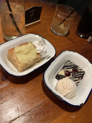 Lemon curd sponge with whipped cream, chocolate brownie with ice cream   at Golden Fleece in Nottingham