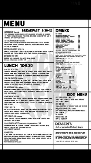 Menu at Golden Fleece in Nottingham