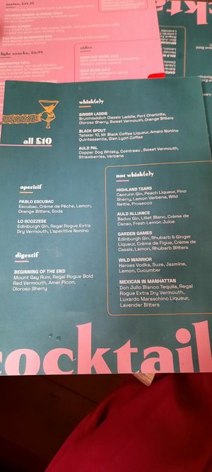 Cocktail menu at Saorsa 1875 in Pitlochry