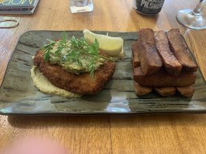 Lunch - banana blossom fish and triple cooked chips at Saorsa 1875 in Pitlochry