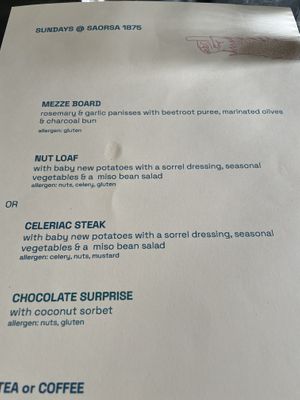 Sunday lunch menu  at Saorsa 1875 in Pitlochry