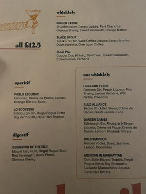 Alcoholic beverages Sept 2023  at Saorsa 1875 in Pitlochry