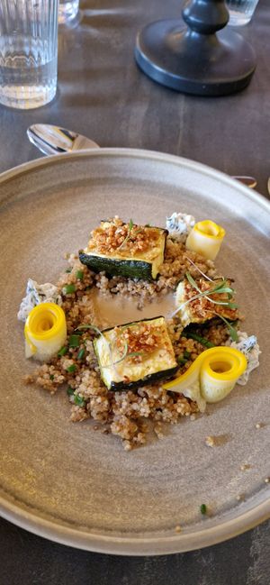 Courgette with Crispy quinoa and roasted yeast sauce at Saorsa 1875 in Pitlochry
