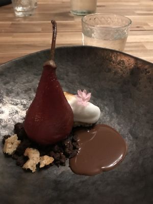 Poached pear dessert at Saorsa 1875 in Pitlochry
