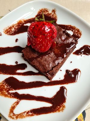 Chocolate brownie at Saorsa 1875 in Pitlochry