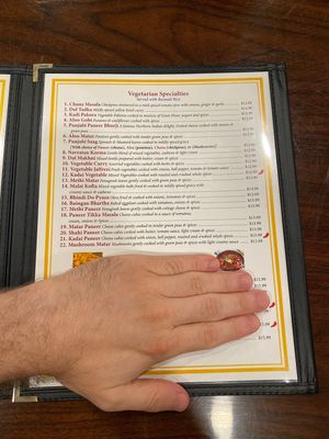 Menu. Blocking non-veg   at Nirvana in Myrtle Beach