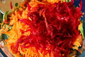 Salad ingredients at Lhamo's Croissant in Dharamshala