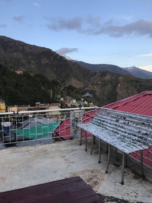 the view from the deck at Lhamo's Croissant in Dharamshala
