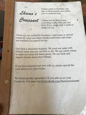menu at Lhamo's Croissant in Dharamshala