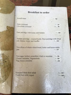 more breakfast options  at Lhamo's Croissant in Dharamshala