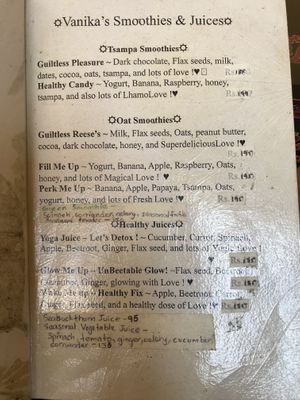 amazing juices & smoothies  at Lhamo's Croissant in Dharamshala