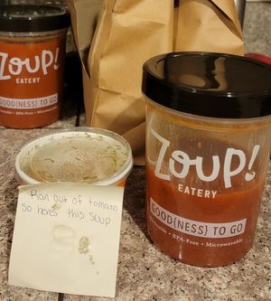 So here's this chicken broth and chicken soup... at Zoup! in Firestone