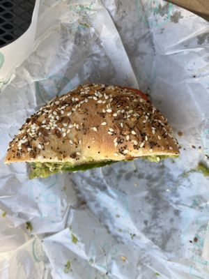 Garden bagel   at Leroy's Bagels in Denver