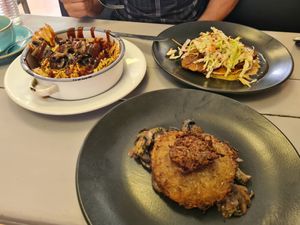 Rosti, texas loaded fries and chkn pancakes at Little Devil's Cafe in Aberystwyth