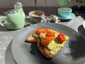 My avocado toast - tasty but not quite enough 🤣  at Little Devil's Cafe in Aberystwyth