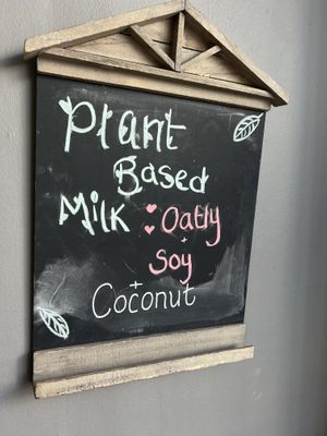 Good choice of plant milks   at Little Devil's Cafe in Aberystwyth