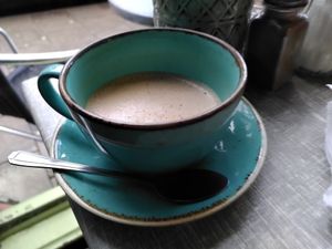 Decaf oat milk latte (December 2022) at Little Devil's Cafe in Aberystwyth