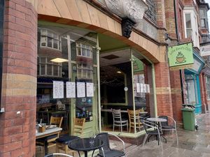 Outside the café (December 2022) at Little Devil's Cafe in Aberystwyth