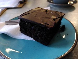 Chocolate fudge cake (December 2023) at Little Devil's Cafe in Aberystwyth