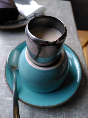 Oat milk with tea (January 2024) at Little Devil's Cafe in Aberystwyth