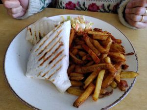 Wrap with paprika fries (April 2024) at Little Devil's Cafe in Aberystwyth