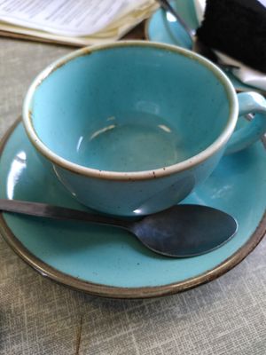 Teacup and spoon (March 2025) at Little Devil's Cafe in Aberystwyth