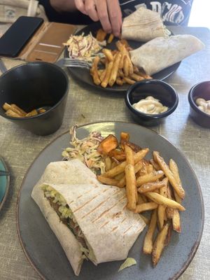 Main course spinach and tempeh wraps   at Little Devil's Cafe in Aberystwyth