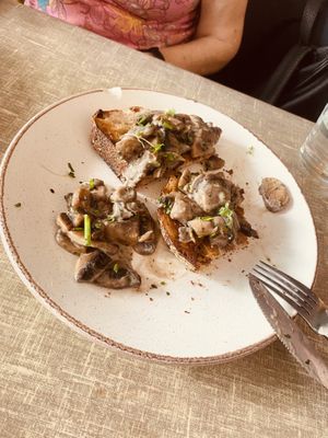 Creamy mushrooms on sourdoughh  at Little Devil's Cafe in Aberystwyth