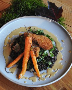 Miso lentils and fried oyster mushrooms at VanPlanten in Utrecht