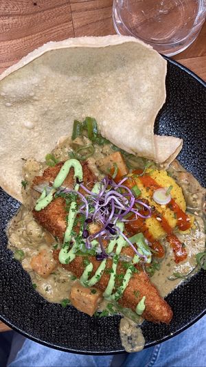 Green curry with katsu tofu and papadum  at VanPlanten in Utrecht